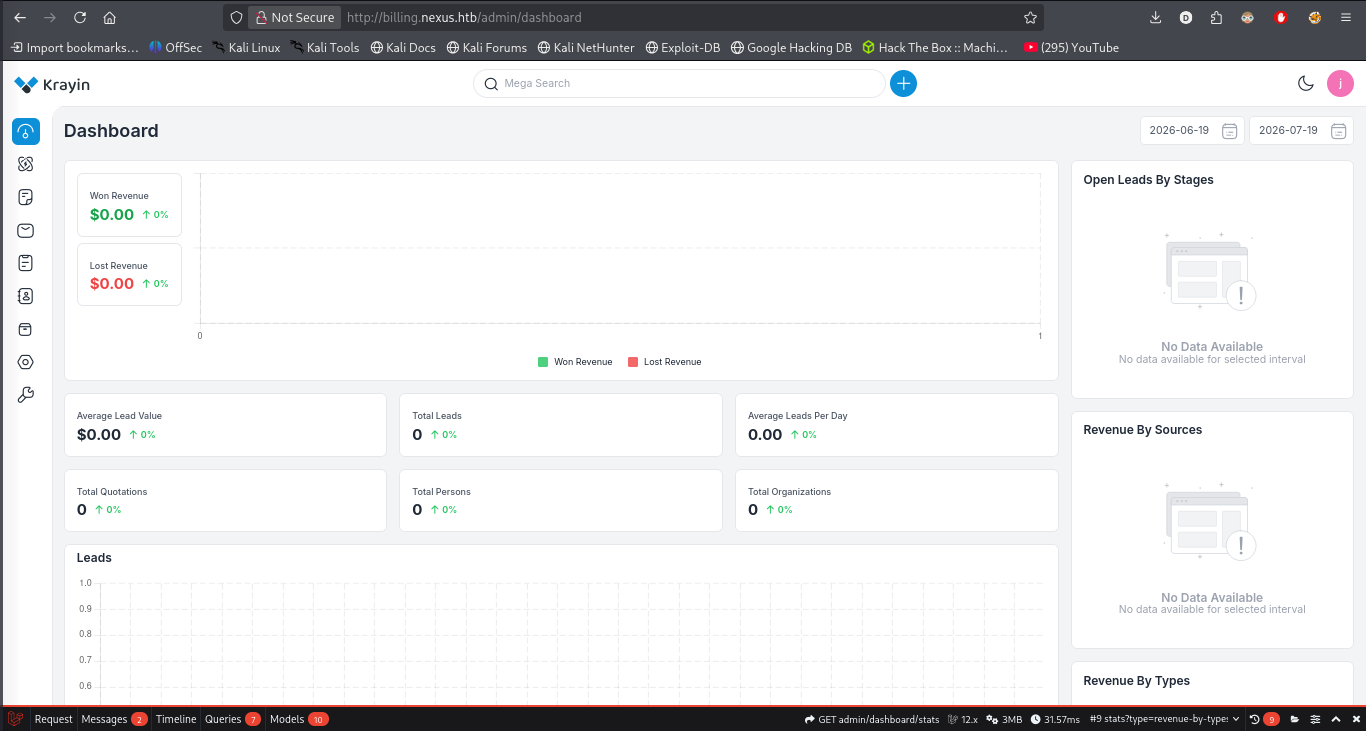 Krayin CRM admin dashboard